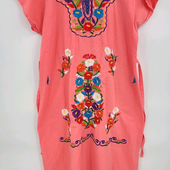 Blooming Floral Oaxacan Cotton Embroidered Dress - Picture 3 of 9